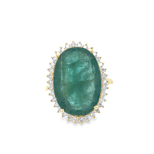 14KT YELLOW GOLD EMERALD AND DIAMONDS RING