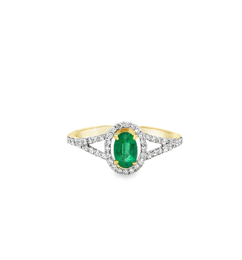 14KT YELLOW GOLD EMERALD AND DIAMONDS RING
