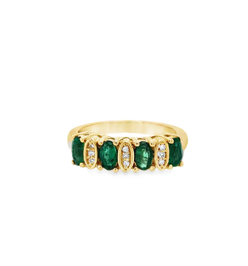 14KT YELLOW GOLD EMERALD AND DIAMONDS RING