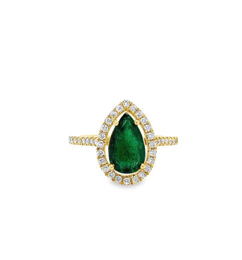 14KT YELLOW GOLD EMERALD AND DIAMONDS RING