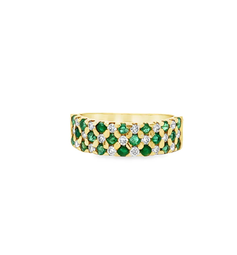 14KT YELLOW GOLD EMERALD AND DIAMONDS RING