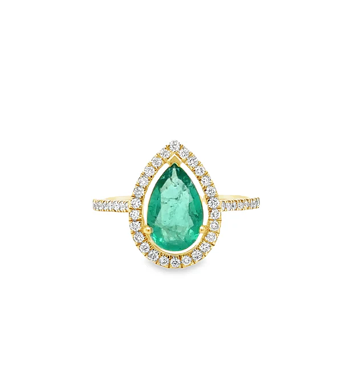14KT YELLOW GOLD EMERALD AND DIAMONDS RING