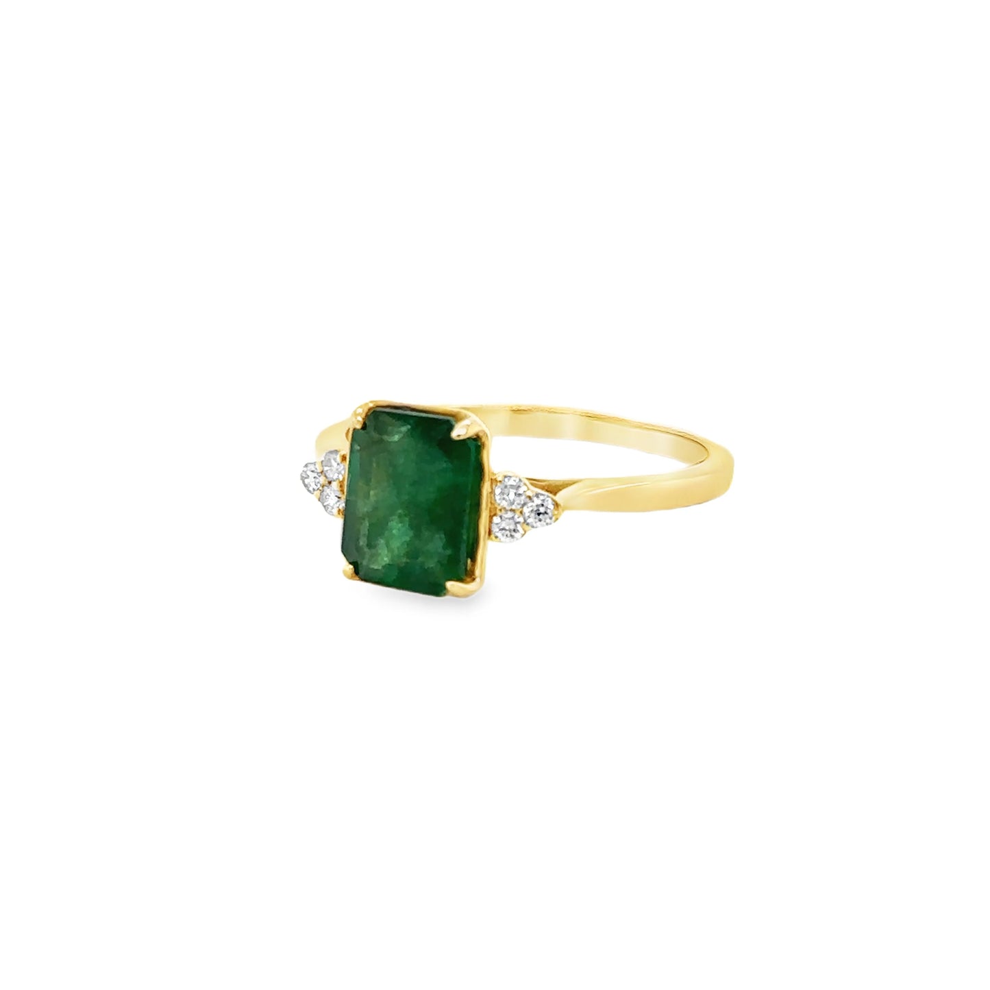 14KT YELLOW GOLD EMERALD AND DIAMONDS RING