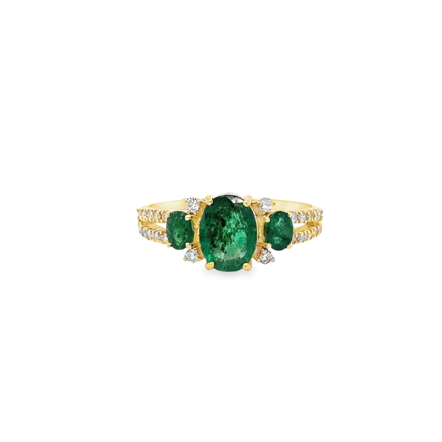 14KT YELLOW GOLD EMERALD AND DIAMONDS RING