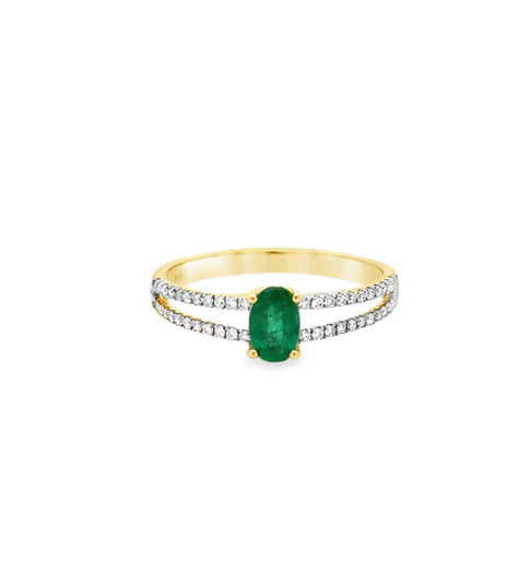 14KT YELLOW GOLD EMERALD AND DIAMONDS RING