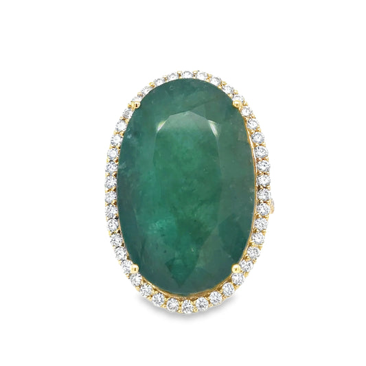 14KT YELLOW GOLD EMERALD AND DIAMONDS RING