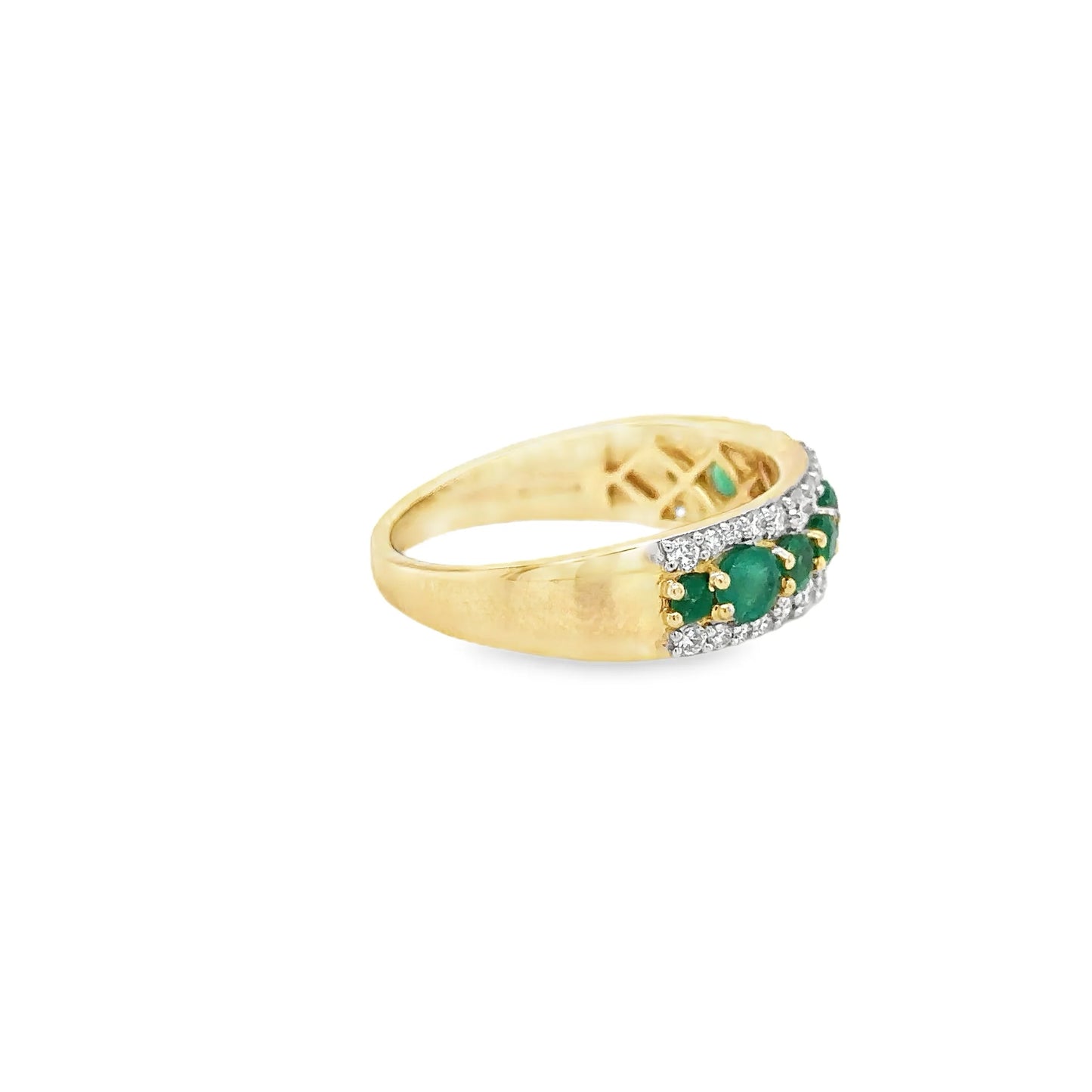 14KT YELLOW GOLD EMERALD AND DIAMONDS RING