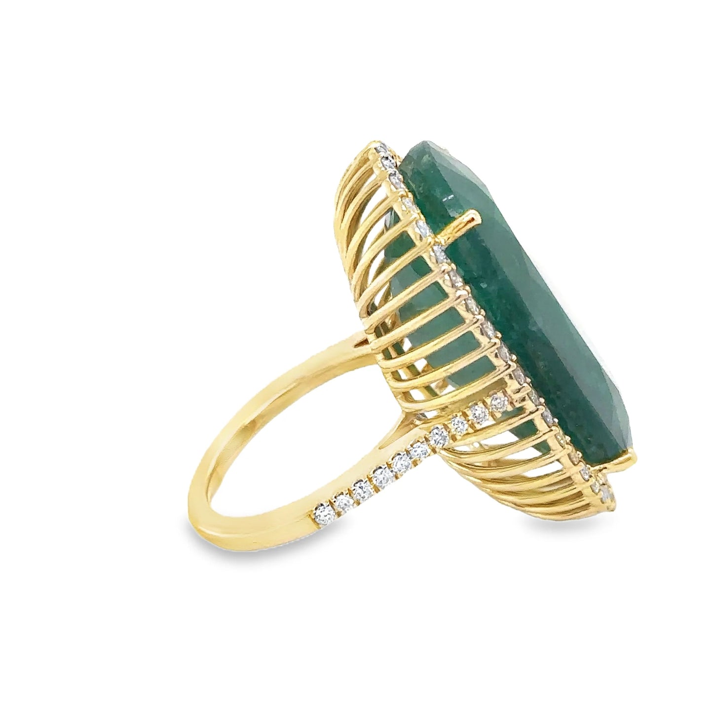 14KT YELLOW GOLD EMERALD AND DIAMONDS RING