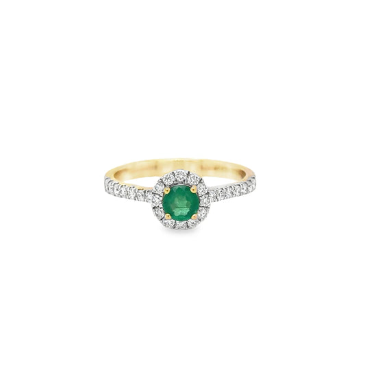14KT YELLOW GOLD EMERALD AND DIAMONDS RING
