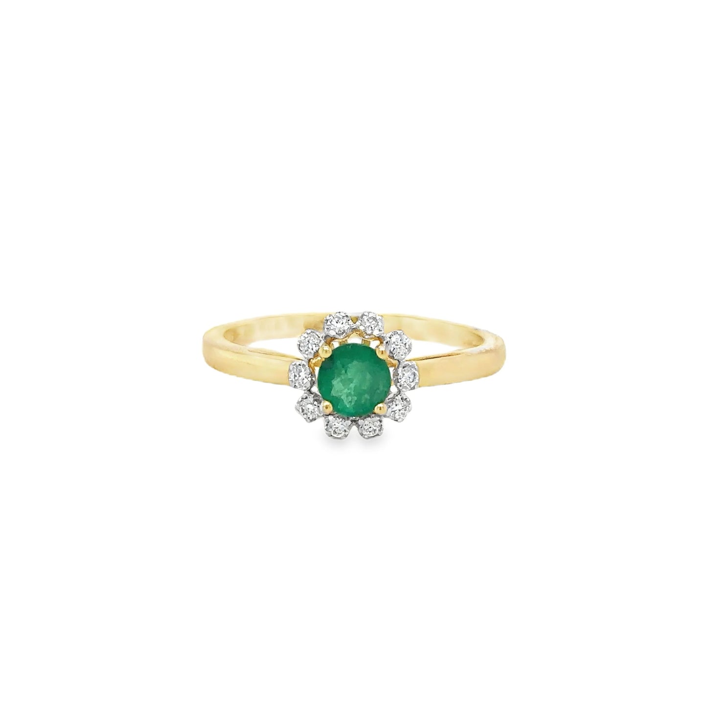 14KT YELLOW GOLD EMERALD AND DIAMONDS RING