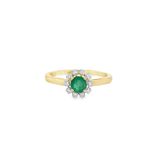 14KT YELLOW GOLD EMERALD AND DIAMONDS RING