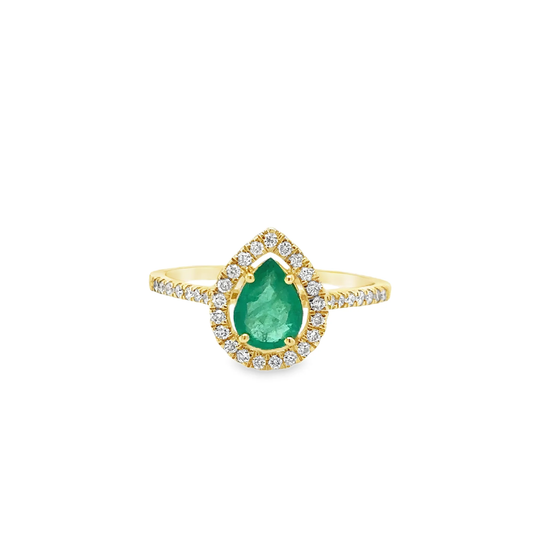 14KT YELLOW GOLD EMERALD AND DIAMONDS RING