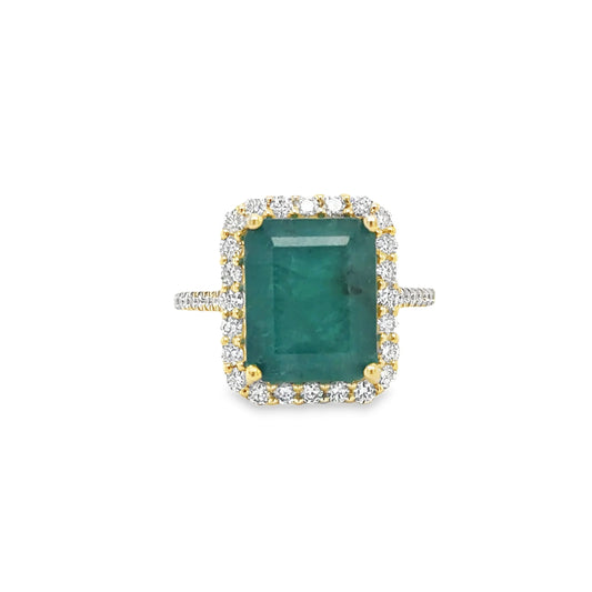 14KT YELLOW GOLD EMERALD AND DIAMONDS RING