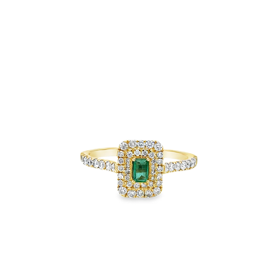 14KT YELLOW GOLD EMERALD AND DIAMONDS RING