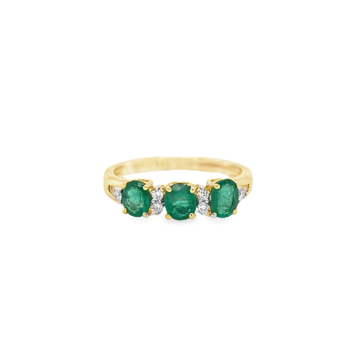 14KT YELLOW GOLD EMERALD AND DIAMONDS RING