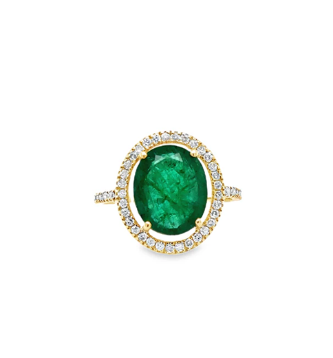 14KT YELLOW GOLD EMERALD AND DIAMONDS RING