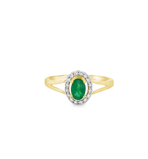 14KT YELLOW GOLD EMERALD AND DIAMONDS RING