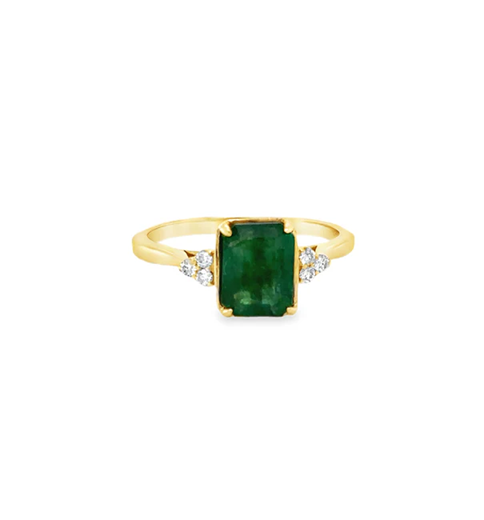 14KT YELLOW GOLD EMERALD AND DIAMONDS RING