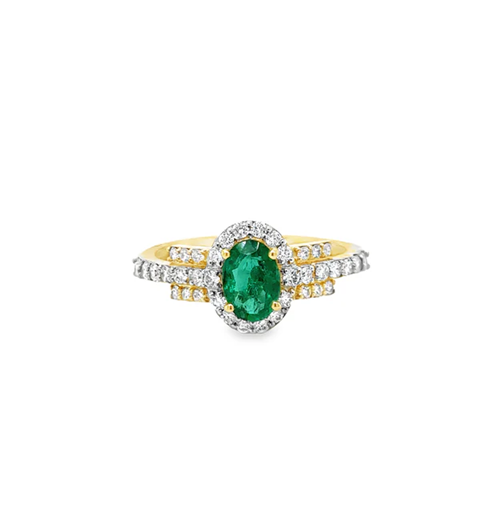 14KT YELLOW GOLD EMERALD AND DIAMONDS RING
