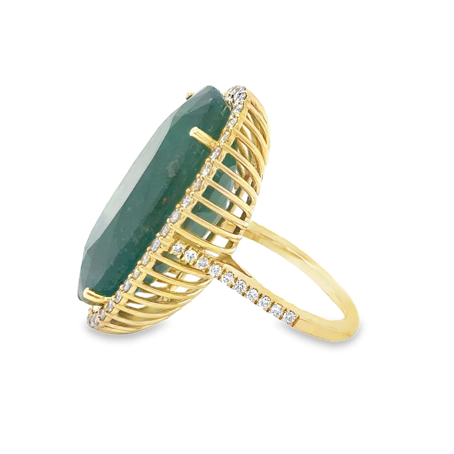 14KT YELLOW GOLD EMERALD AND DIAMONDS RING