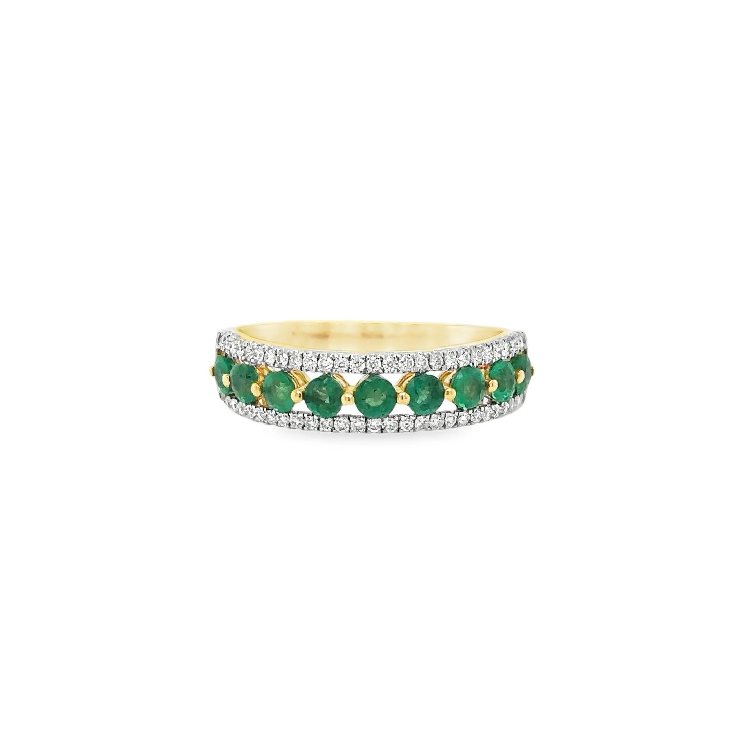 14KT YELLOW GOLD EMERALD AND DIAMONDS RING