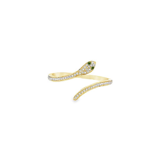 14KT YELLOW GOLD EMERALD DIAMOND SNAKE RING