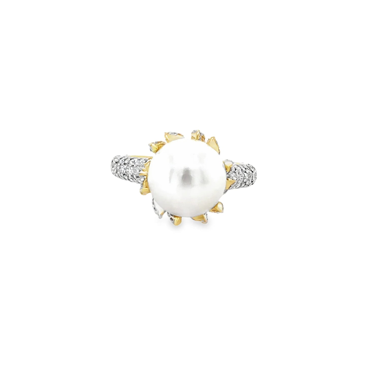 14KT YELLOW GOLD FRESH WATER PEARL AND DIAMOND RING