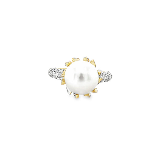 14KT YELLOW GOLD FRESH WATER PEARL AND DIAMOND RING