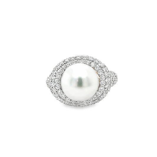 14KT YELLOW GOLD FRESH WATER PEARL AND DIAMOND RING