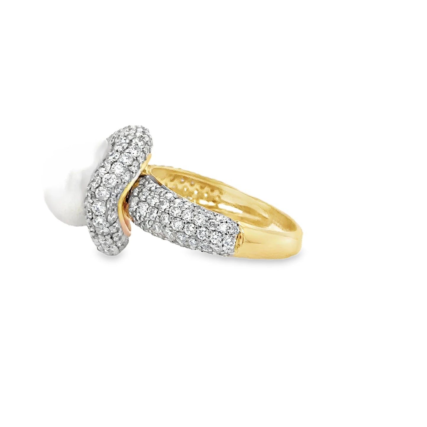 14KT YELLOW GOLD FRESH WATER PEARL AND DIAMOND RING