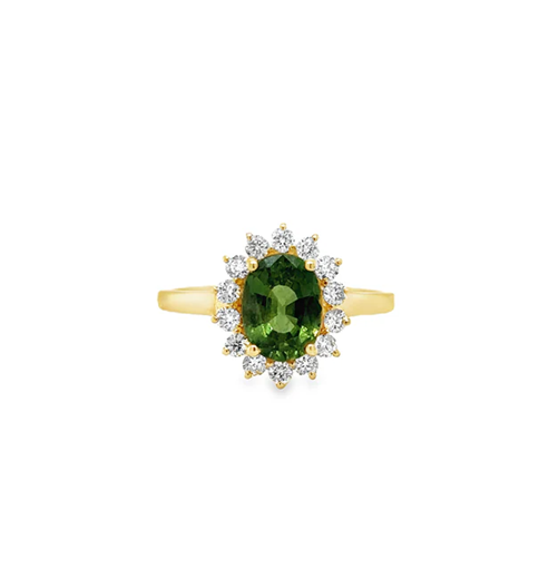 14KT YELLOW GOLD GREEN SAPPHIRE AND DIAMOND RING
