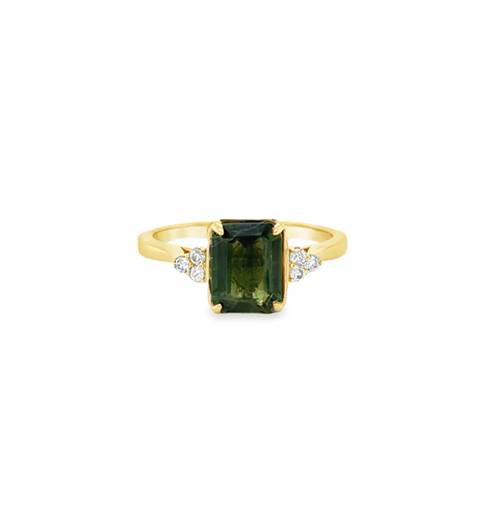 14KT YELLOW GOLD GREEN SAPPHIRE AND DIAMONDS RING
