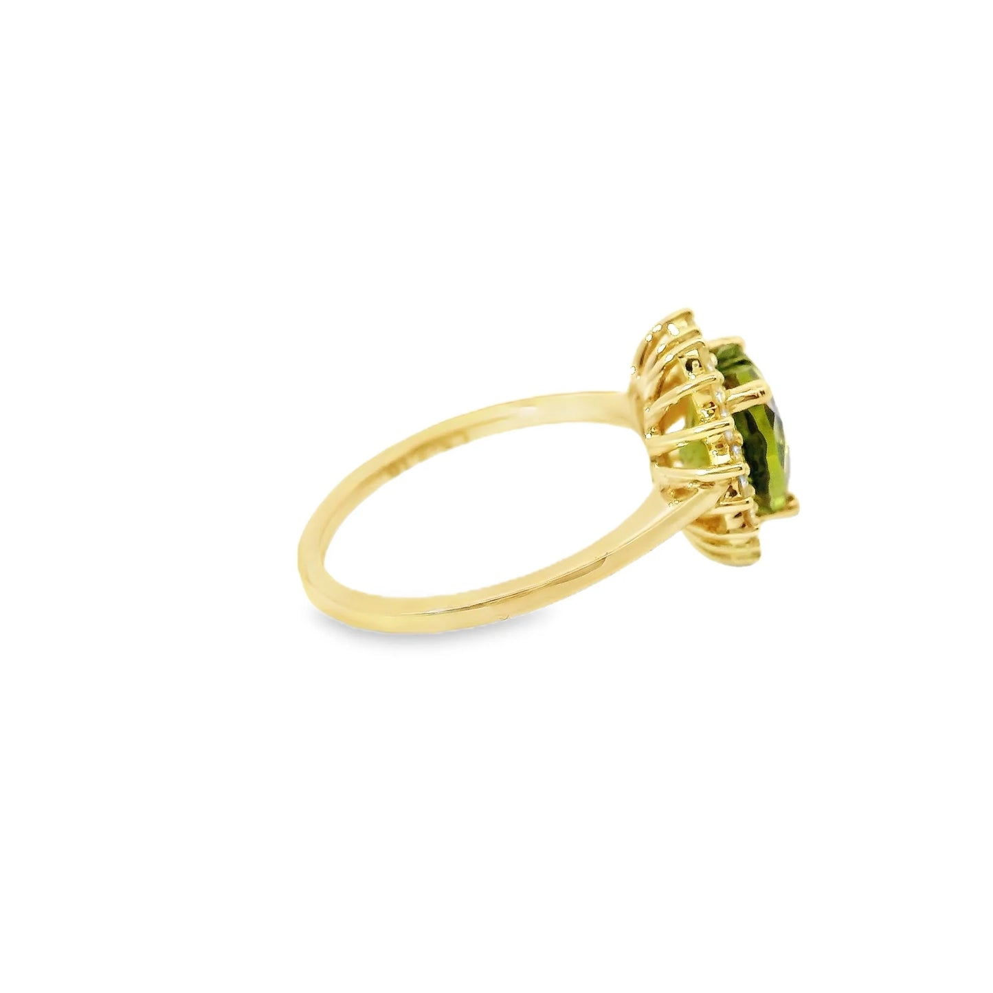 14KT YELLOW GOLD GREEN TOURMALINE AND DIAMOND HEART SHAPED RING