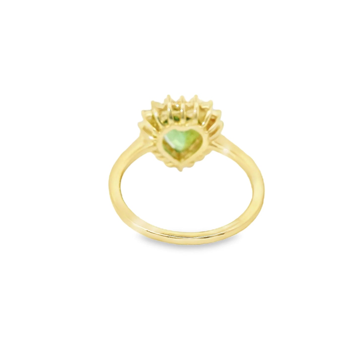 14KT YELLOW GOLD GREEN TOURMALINE AND DIAMOND HEART SHAPED RING
