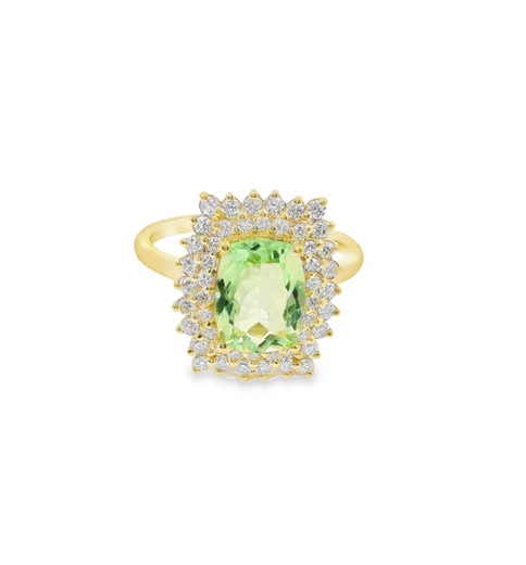 14KT YELLOW GOLD GREEN TOURMALINE AND DIAMONDS RING