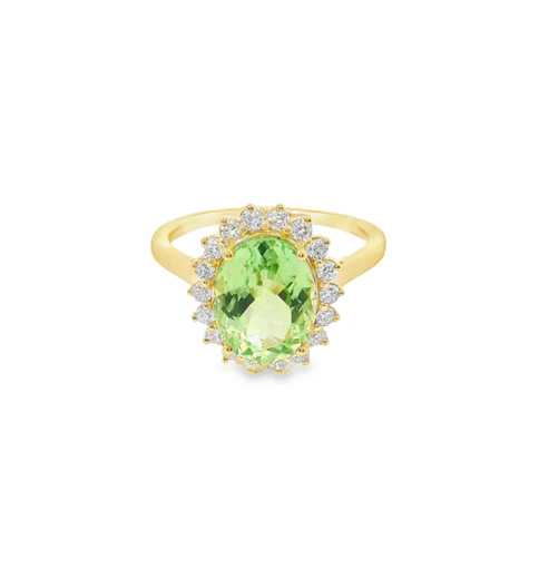 14KT YELLOW GOLD GREEN TOURMALINE AND DIAMONDS RING