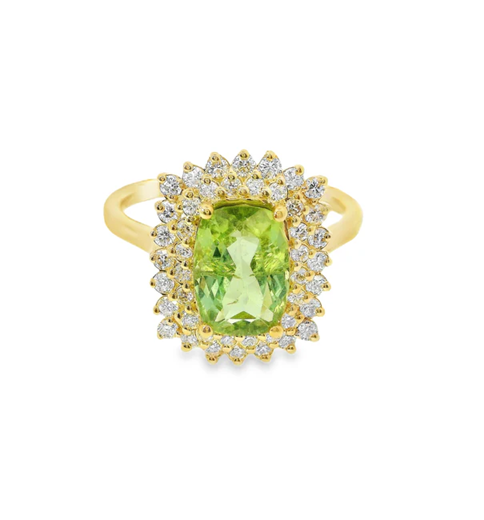 14KT YELLOW GOLD GREEN TOURMALINE AND DIAMONDS RING