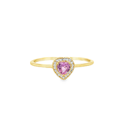 14KT YELLOW GOLD HEART SHAPE PINK SAPPHIRE AND DIAMONDS RING