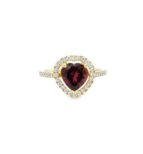 14KT YELLOW GOLD HEART SHAPE PINK TOURMALINE AND DIAMONDS RING