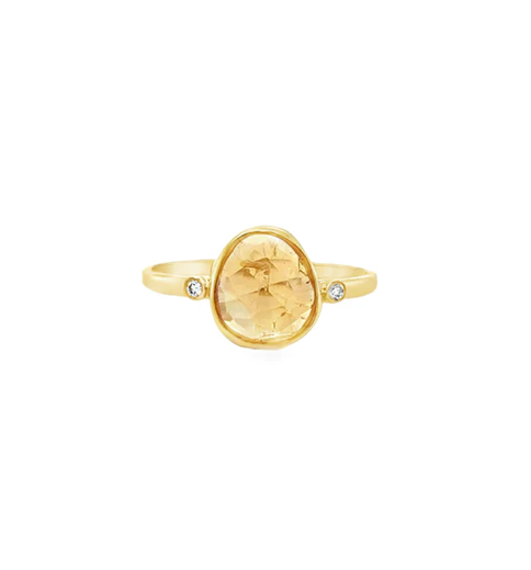 14KT YELLOW GOLD IMPERIAL TOPAZ AND DIAMONDS RING