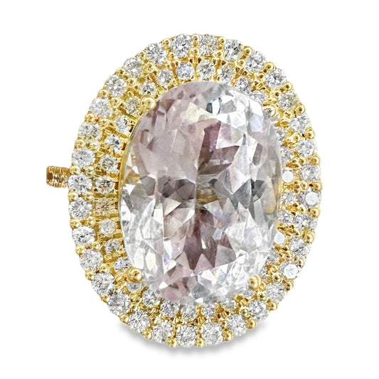 14KT YELLOW GOLD KUNZITE AND DIAMONDS RING