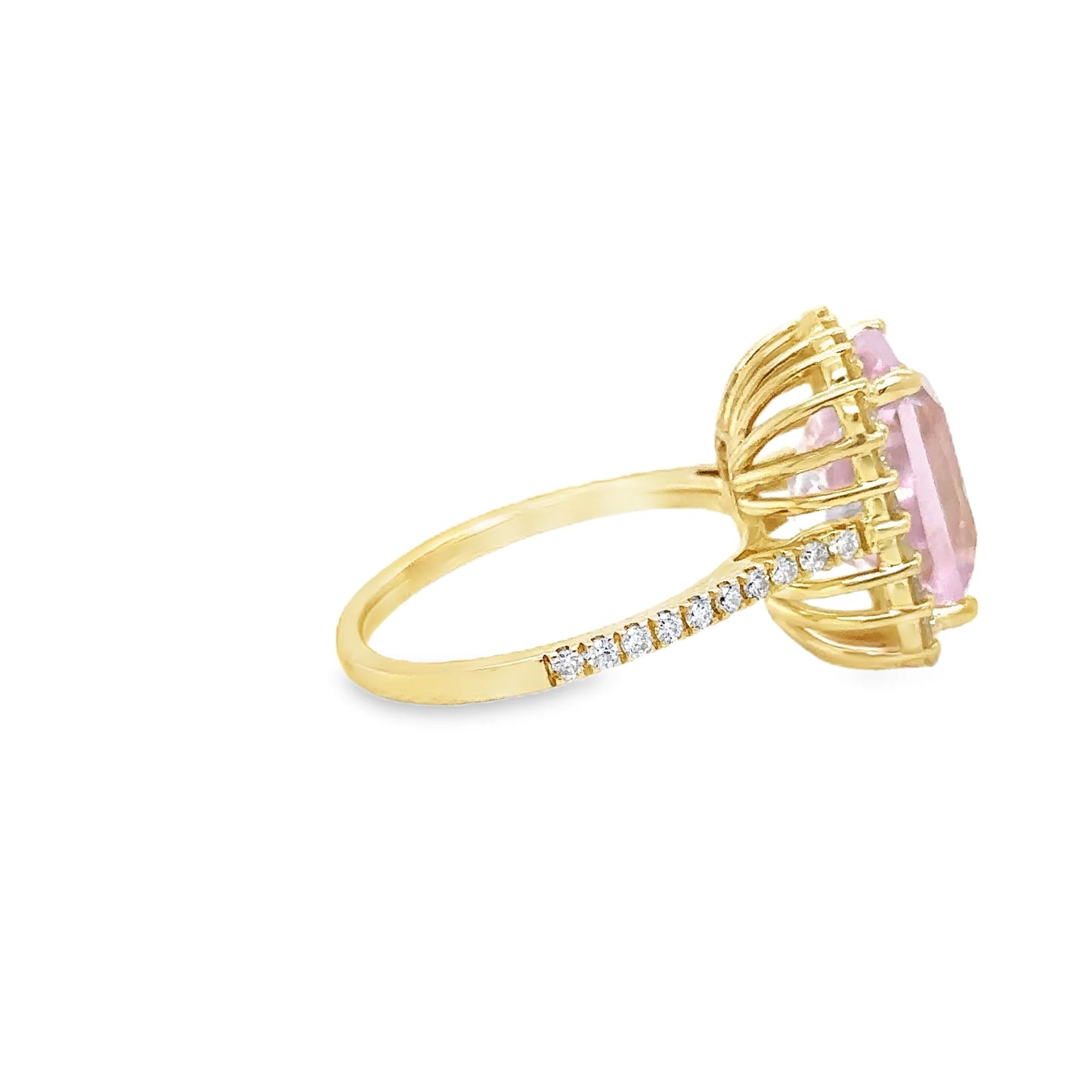 14KT YELLOW GOLD KUNZITE AND DIAMONDS RING