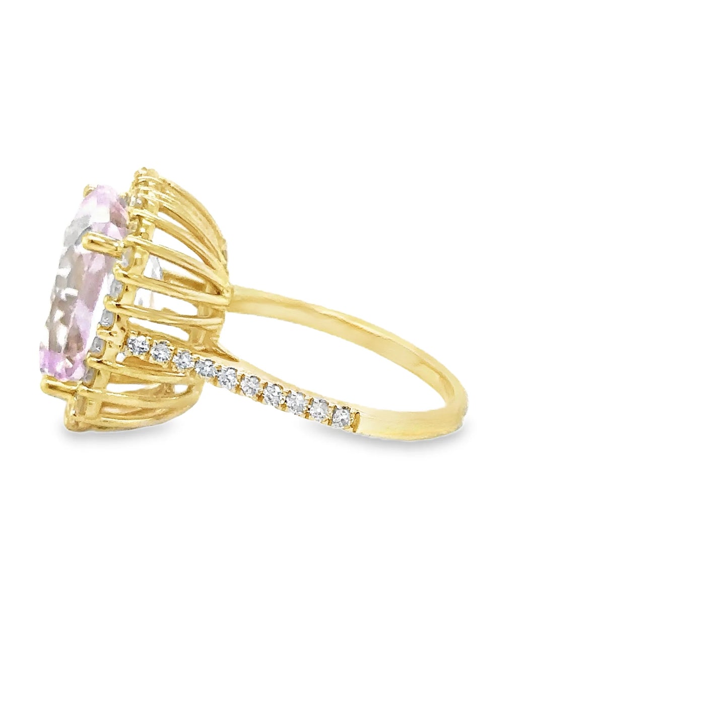 14KT YELLOW GOLD KUNZITE AND DIAMONDS RING
