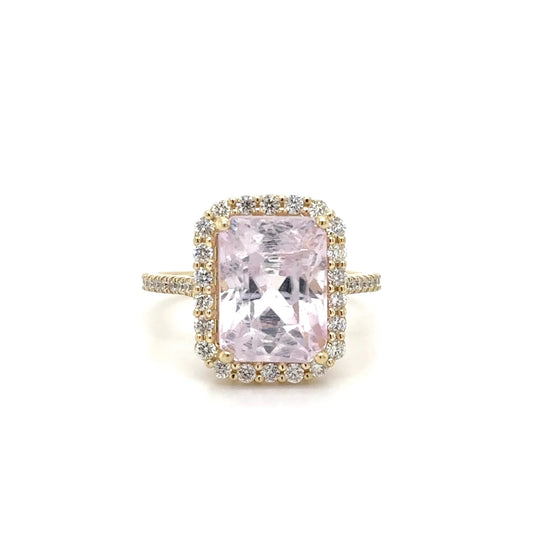 14KT YELLOW GOLD KUNZITE AND DIAMONDS RING
