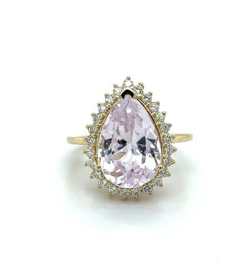 14KT YELLOW GOLD KUNZITE AND DIAMONDS RING