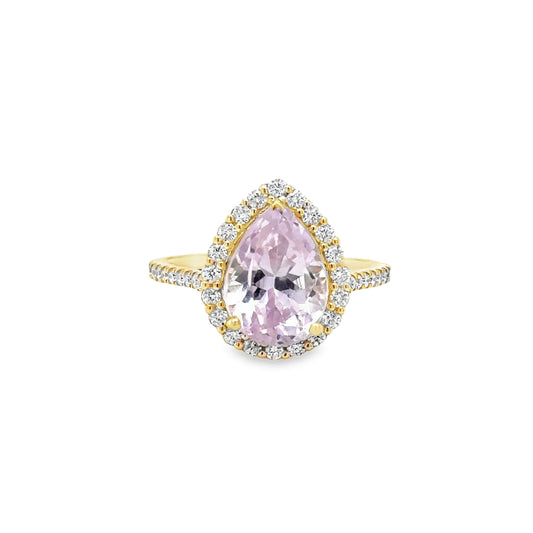 14KT YELLOW GOLD KUNZITE AND DIAMONDS RING