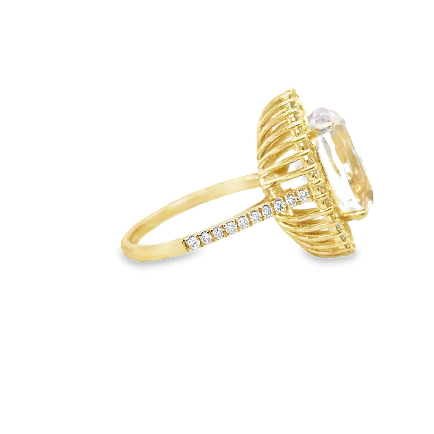 14KT YELLOW GOLD KUNZITE AND DIAMONDS RING