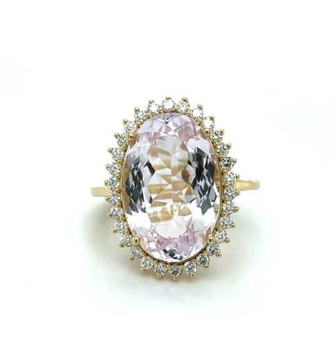 14KT YELLOW GOLD KUNZITE AND DIAMONDS RING