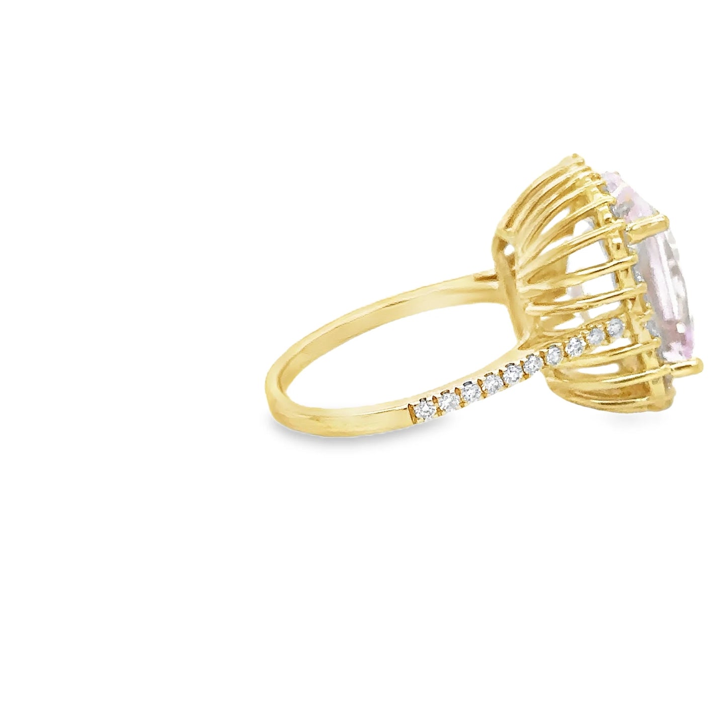 14KT YELLOW GOLD KUNZITE AND DIAMONDS RING