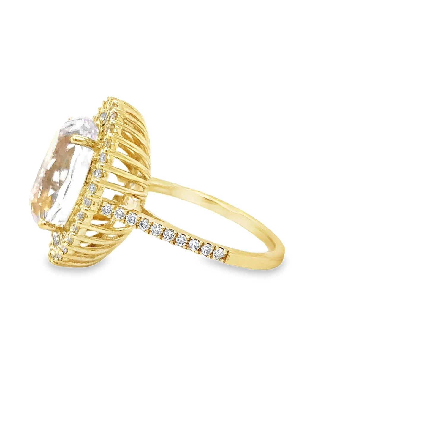 14KT YELLOW GOLD KUNZITE AND DIAMONDS RING
